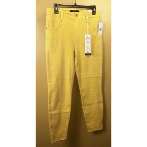 LIVERPOOL Womens NEW Gia Glider Frayed Hem Skinny Crop Jeans Canary Yellow Sz 10
